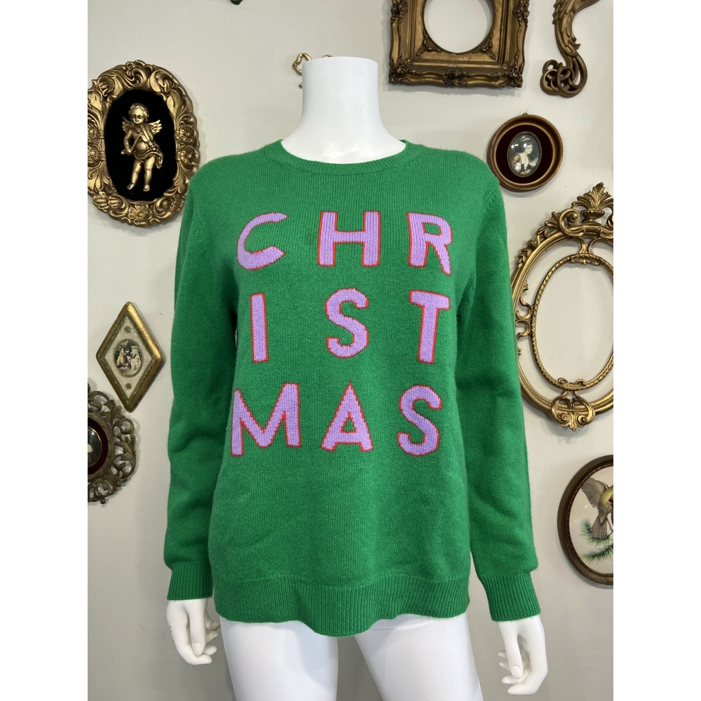 Chinti & Parker Green "CHRISTMAS" Wool-Cashmere Intarsia Sweater Size L